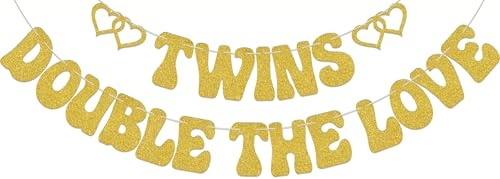 Zwillinge Double the Love Banner, Zwillinge Mädchen Banner, Zwillinge Jungen Banner, Zwillinge Babyparty Dekoration, Zwillinge erster Geburtstag Party Dekoration, Zwillinge Geburtstag Geschlecht