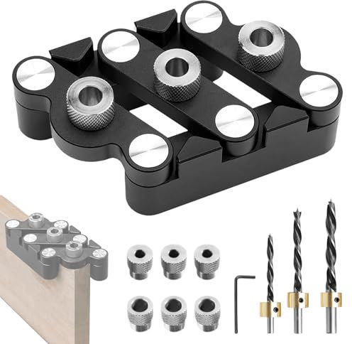 Dima per Spinatura Legno Professionale, Design a Parallelogramma, con Boccola di Foratura da 6 mm/10 mm, Punta di Arresto da 6 mm/8 mm/10 mm e Chiave, per Foratura Verticale (Nero) (Nero)