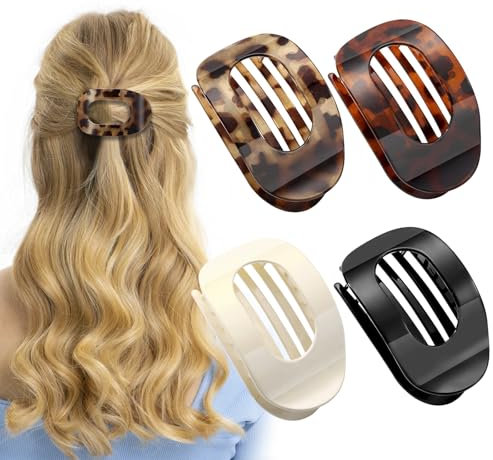 Hnjindong Pinzas planas para cabello grueso (4 unidades), diseño curvado, fuerte sujeción para mujeres y niñas