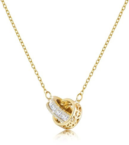 Linawe Damenschmuck Gold Halsketten für Frauen, Edelstahl Kette Set Vergoldet Kupfer Schmuck, Goldener Necklace Women Geburtsstein Goldkette mit Anhänger, Edelsteine Kristall Kettenanhänger Damen