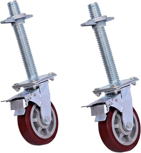 Genérico Ruedas para Andamios Rodantes - Juego de 2 Ruedas de Poliuretano - Capacidad 500 kg - Ruedas Industriales con Frenos para Obras y Muebles PesadosRed Polyurethane Casters *2,6 Inches