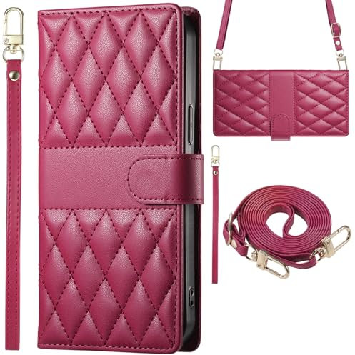 BaiFu Étui Portefeuille à Carreaux pour Samsung Galaxy M14 5G, avec dragonne, Compatible avec Samsung Galaxy M14 5G-Rouge