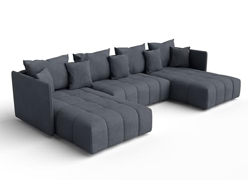 AXLIVING Ecksofa grau Veliro Sofa U Form mit Schlaffunktion, 353 cm