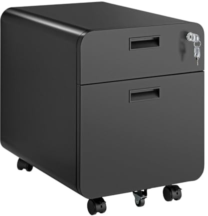 LogiLink EO0080 - Mobiler Aktenschrank auf Rollen mit 2 Fächern, abschließbar, bis 15 kg, Schwarz