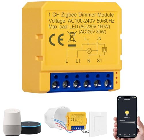 Interruttore dimmer a 1 via, dimmer intelligente ZigBee, controllo vocale/timer, nessun conduttore neutro necessario, controller ZigBee per strisce LED, compatibile con Alexa, Google Home, app iOS