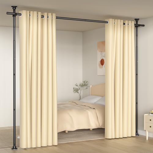 AIZESI Freistehender Raumteiler-Gardinenstange – Ohne Bohren Verstellbarer Raumtrenner, 299–315 cm (H) 39–183 cm (B), strapazierfähig mit Sichtschutz für Wohnzimmer, Schlafzimmer & Büro, Schwarz