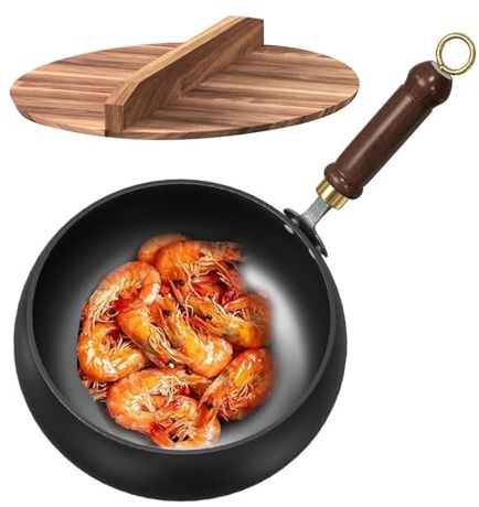 per stufa elettrica | Padella profonda con manico anti-scottatura | Pentole in ferro fatte a mano multifunzione padella per friggere bollente cucina casa ristorante