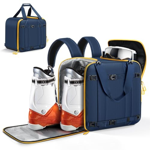 Findway Skischuhtasche mit Helmfach, Skitasche für Fortgeschrittene Skischuhe,Wasserdichter und Abriebfester Skirucksack,Ski Rucksack für Skitouren, 55 L