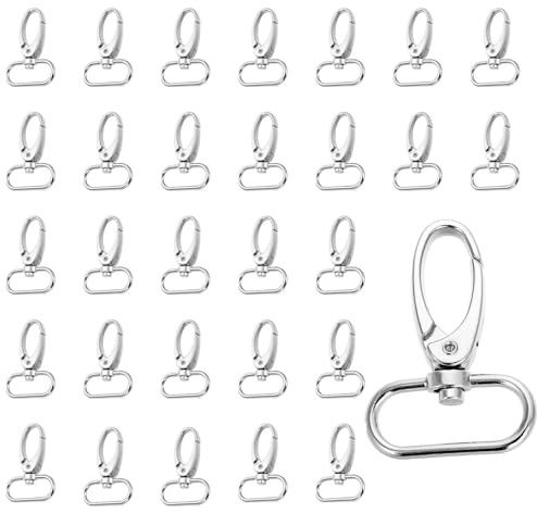 HongChelle 30 Stücke Taschenkarabiner,Schwenk 360° Drehbar Karabinerhaken,Tasche Gürtelriemenschnalle Edelstahl,Zink Legierung Keychain für Hängend Schultaschen,Schmuckherstellung usw (Silber)