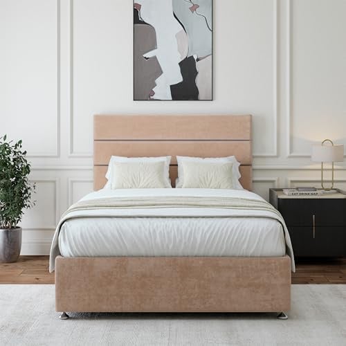 Bedmaster Naples Velvet Divan Bed Base With Storage And Lined Headboard - Colour And Size Options (Mink No Drawer, Small Double)