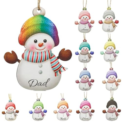 12 Stück Personalisierte Weihnachtsornamente 2025, Farbige Weihnachts-Schneemann-Anhänger, Maßanfertigung Weihnacht Sornamente mit Namen, Weihnachts Baumschmuck als Geschenk für Familie und Freunde