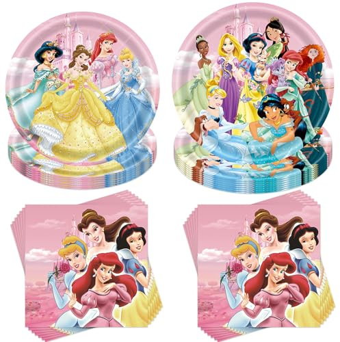 Princess Partygeschirr Set,40 Stück Partygeschirr Geburtstag,Princess Thema Geburtstag Party,mit Pappteller Becher Servietten,für Gebutstag Party 10 Gäste