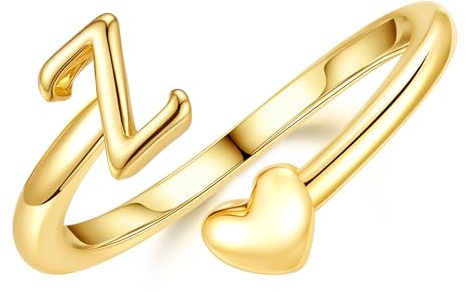 TINGN Ring Gold Damen Mädchen - 14K Gold Vergoldet Wasserfest Herz Ringe mit Buchstaben Stapelring Stapelbar Promise Daumenring Statement Goldring Geschenke für Frauen Freundin Mädchen Schmuck