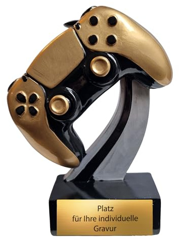 Gaming E-Sport Pokal 12,5 cm - Controller Trophäe Award mit Gravurschild | Massives Resin - 280 g - Ideal für LAN-Party Streamer Online-Cups & Clan-Wars - Detailreiches Design für Siegerehrungen