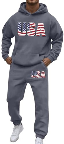 Generisch Herren Trainingsanzug mit USA-Flaggen-Print - Zweiteiliges Set aus Hoodie und Jogginghose | Patriotischer Sportanzug für Freizeit und Sport