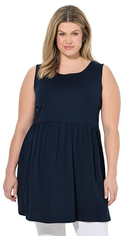 Ulla Popken Damen große Größen Übergrößen Plus Size Longtop, Empirenaht, Rundhals, ärmellos, Biobaumwolle Marine 54+ 848760130-54+