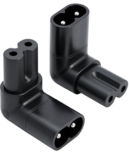 2 C7 a C8 Adaptador de Corriente 90 Grados, C8 Macho a C7 Hembra 250V 2,5A | IEC 320 C8 C7 Convertidor de Conector, Adaptador Extensión Alimentación 2 Pines, para TV PC Portátil Monitor Proyector DVD