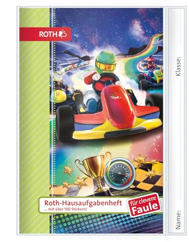 ROTH Hausaufgabenheft für clevere Faule Kids & Tiere 2026/2027 – A5 Schülerkalender mit vorgetragenem Stundenplan & Stickerbögen – 1 Woche auf 2 Seiten – Hausaufgabenplaner für Schüler (Kart Race)