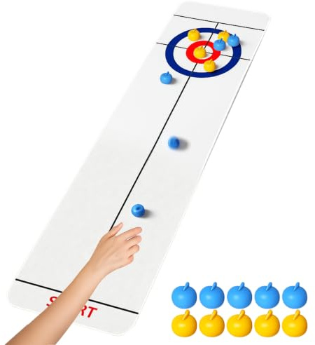 FuYelng Mini Jeu de Curling avec 8 Disque Roulant 133X28cm Curling de Table