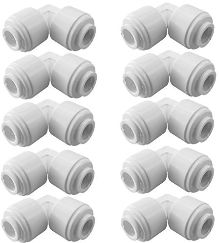 PureSec 1/4 RO Tubing Elbow Connector 90 Degree 1/4 Push To Connect Fittings For RO/DI Water Filter System/Aquarium (Pack Of 10)