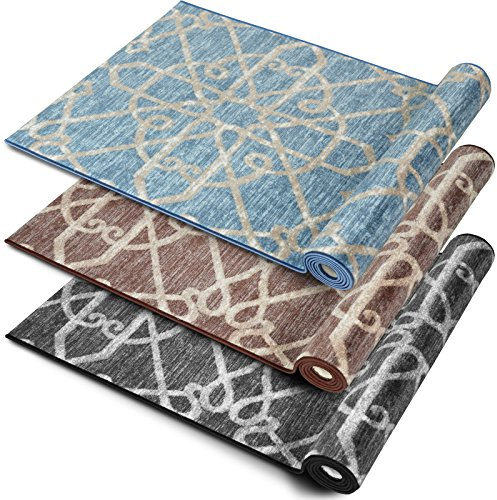 Teppichläufer Navelli | Ornamente im Retro Look | viele Größen | moderner Teppich Läufer für Flur, Küche, Schlafzimmer | Niederflor Flurläufer, Küchenläufer | braun Breite 80 cm x Länge 600 cm