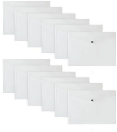 Pack of 12 Clear Janrax A4 Wallets – Strong Polypropylene Document Folders with Press‑Stud Fastening, Holds 150 Sheets