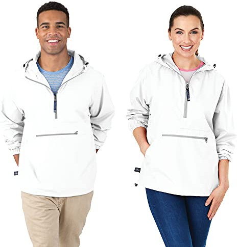Charles River Apparel Pack-n-go Windbreaker Pullover Hooded Jacket Veste de Pluie, Blanc, L Mixte