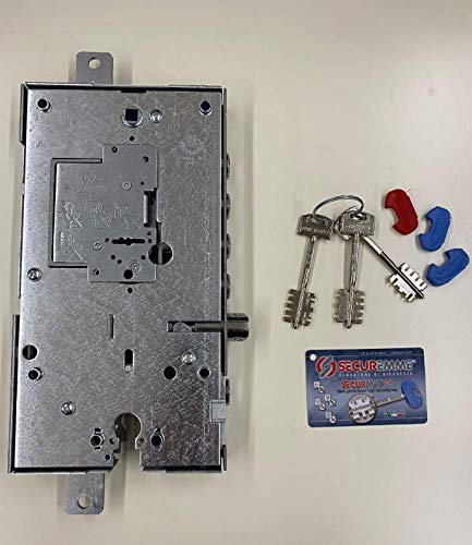 SERRATURA SECUREMME MULTIFUNZIONE TRIPLICE PER PORTE BLINDATE CON SCROCCO DOPPIA MAPPA DESTRA COMPLETA DI NUCLEO ARGENTO