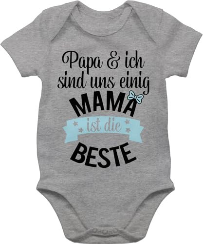 Baby Body Junge Mädchen - Mama ist die Beste I Mama Geschenk Muttertag - 6/12 Monate - Grau meliert - muttertagsbody babykleidung jungen mama's muddi mom bodys muttertagsstrampler strampler mum