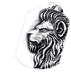 BlackAmazement 316L Edelstahl Massiv Anhänger Halskette Löwe Lion Sternzeichen Dog Tag Silber Herren (Anhäner mit Kette)