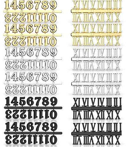 Yaomiao Uhrenziffer Kit mit Arabischer und Römischer Nummer in Schwarz Silber Gold DIY Digital Uhren Nummern für Design Ersatz Reparatur Uhren Zubehör (12 Stücke)