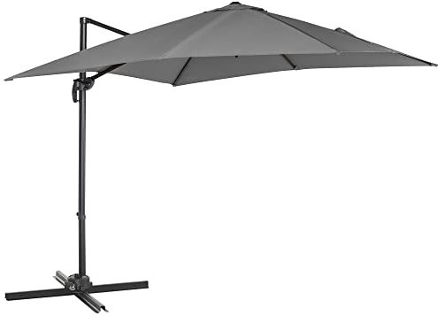 Outsunny 2.7 x 2.7 m Cantilever Parasol, Square Overhanging Umbrella with Cross Base, Crank Handle, Tilt, 360° Rotation and Aluminium Frame, Dark Grey