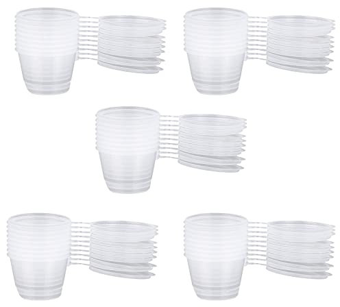 Floatdream 50 Stücke Transparenter Mini-Plastikbecher, Mini Plastikbecher mit Deckel, Schleim Aufbewahrungsbehälter, für zum Aufbewahren von Snacks, Zutaten(Weiß transparent)