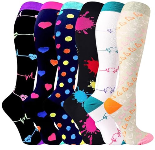 Miavogo 6 Paar Kompressionsstrümpfe für Damen, Stützstrümpfe mit Elastisch, Compression Socks Damen, Geeignet für Sport, Reisen, Fitness,L/XL