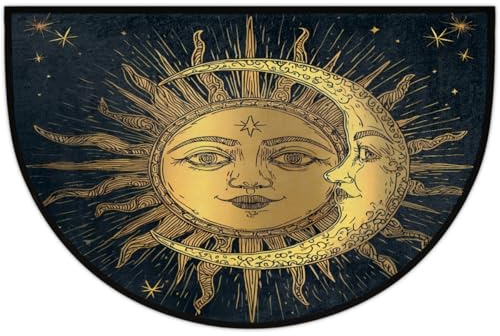 Halbrunde Teppiche Antike Antike Sonne Mond Stern Halbrund Indoor Fußmatte Eingangsbereich Willkommen Matte Rutschfest Halbrund Low Profile Fußmatte für Terrasse Bereiche
