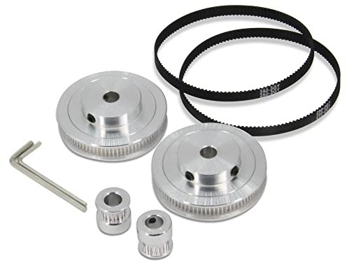 Zeberoxyz 2 Stück Set GT2 Synchronrad 20&80 Zähne 8mm Bohrung Aluminium Zahnriemenscheibe mit 2 Stück Länge 250mm Breite 6mm Riemen (20-80T-8B-6)