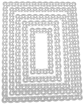 WANGCL 5 x rechteckige Metall-Stanzformen, Weihnachtsspitzenwelle, langer quadratischer Rahmen, Stanzschablonen für Bastelarbeiten, Scrapbooking, Album, dekorative Prägen, Papierschablonen