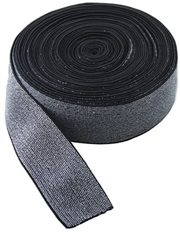 MAHAVIMOKSA 25 mm breites weiches Glitzer-Gummiband zum Nähen, Basteln, Basteln, 2,7 m (Silber in Schwarz)
