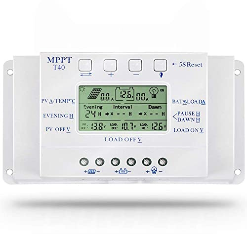 OOYCYOO 40A mppt Solarladeregler 40A 12V/24V Automatische Erkennung der Spannung Solarpanel-Intelligenzregler mit LCD Display USB