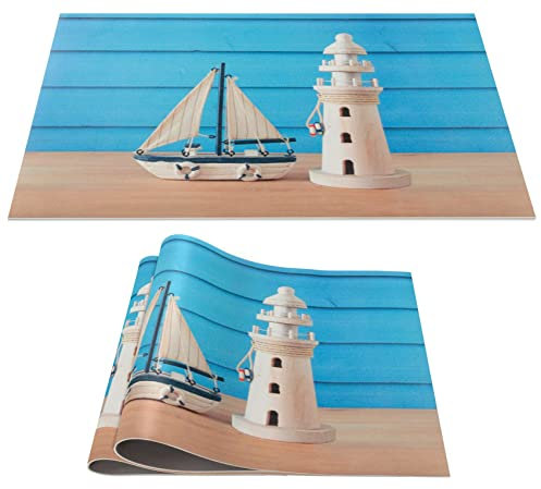 Platzset Tischset abwaschbar PVC Platzdeckchen rutschfest Tischuntersetzer Hitzebeständig Esstisch Deko für drinnen & draußen 30x45cm Maritim Leuchtturm 2-er Set