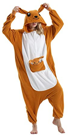 Hstyle Unisexe Adulte Onesie Anime Kigurumi Costume Cosplay Animaux Pyjama À Capuche Vêtements De Nuit Kangourou S