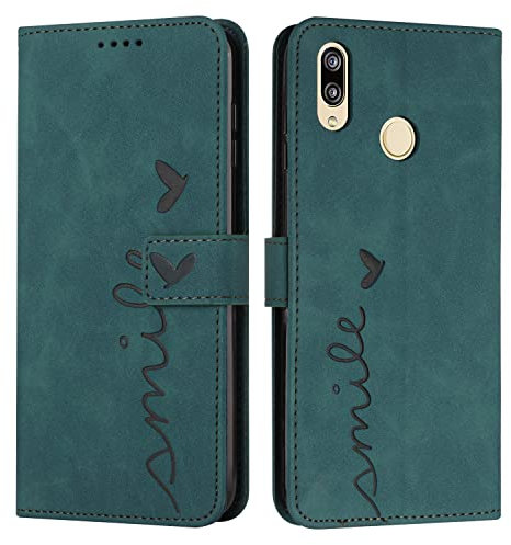 EATCYE Kompatibel mit Huawei P20 Lite Hülle, Klapphülle Huawei P20 Lite Premium PU Leder Brieftasche Schutzhülle [Kartenfach][Ständer], Handyhülle für Huawei P20 Lite (Grün)