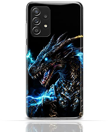Hülle für Huawei P30 Lite Handyhülle Schutzhülle aus Silikon TPU Softcase mit Motiv 3515 schwarzer Drache Hörner Blauer Schimmer