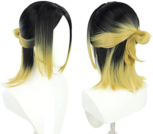 GZIRUE Schwarz Goldgelbe Perücke Haar mit Pferdeschwanz für Kenma Kozume Cosplay Wig Anime Kostüm mit Perücke Kappe Wig Cap