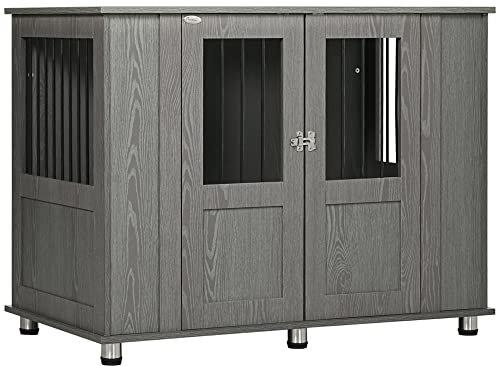 PawHut Dog Crate Furniture End Table, Pet Kennel for Extra Large Dogs with Magnetic Door, Grey, 114 x 60 x 82 cm