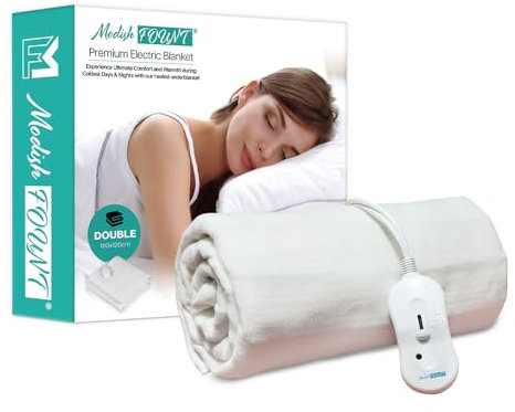 Modish FOUNT Electric Blanket - Heated Underblanket with 3 Heat Settings via Controller, Overheat Protection - Washable Polyester Heating Blanket - Includes Elastic Straps for Bed -Double