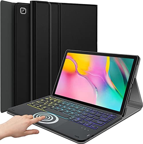 Backlit Touchpad Keyboard Case for Samsung Galaxy Tab A 10.1 2019 Release, DKAHOEE 3-Zone Rainbow Backlit Wireless Keyboard with Slim Stand Cover Case for Galaxy Tab A 10.1 Inch 2019 SM-T510/T515/T517