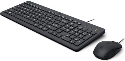 HP 150 Teclado y Ratón con Cable - (1600 PPP, Indicadores LED, Puerto USB-A, 12 Teclas de Atajos, Windows 10, Windows 11) QWERTY Español, Color Negro