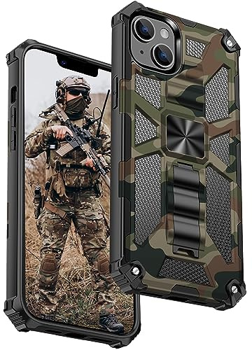 Ysnzaq Camo Hülle für iPhone 15 Pro YH Militärgrün | Militärschutz Camouflage Handyhülle mit Ständer, Outdoor Stoßfest Bumper Schutzhülle Case für Apple iPhone 15 Pro
