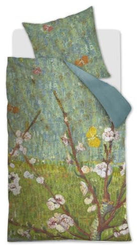 beddinghouse Mako Satin Bettwäsche Van Gogh Peach Trees Größe 135x200/80x80 cm, Green